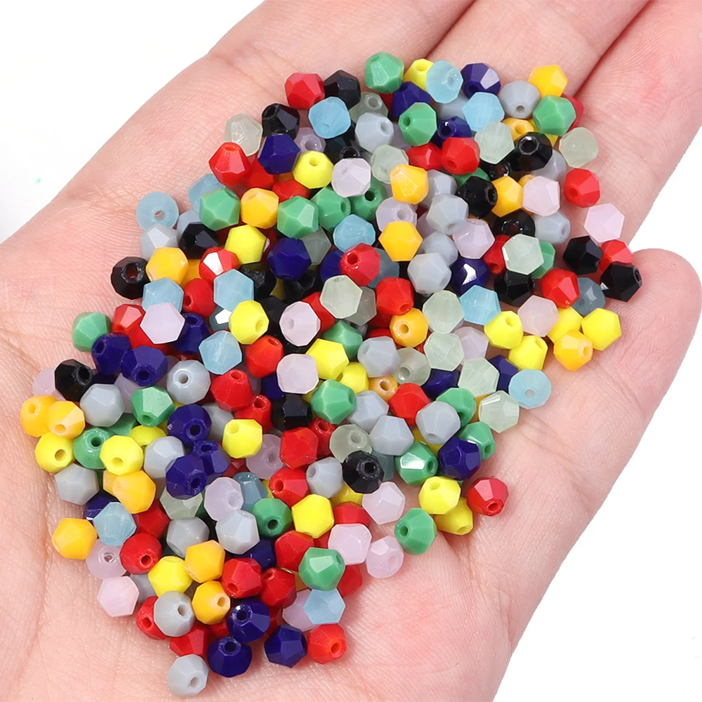 200pcs/lot 4mm Solid Color Faceted Bicone Glass Beads Crystal Loose Spacer Bead for DIY Bracelet Necklace Jewelry Making