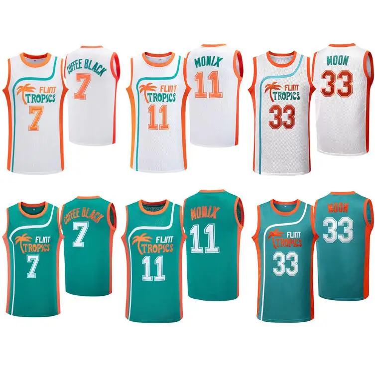 MOVIE Flint Tropics 7 Coffee Black #11 ED Monix #33 Moon 69 DOWNTOWN Jersey Retro Movie Basketball Jersey Cheap Throwback