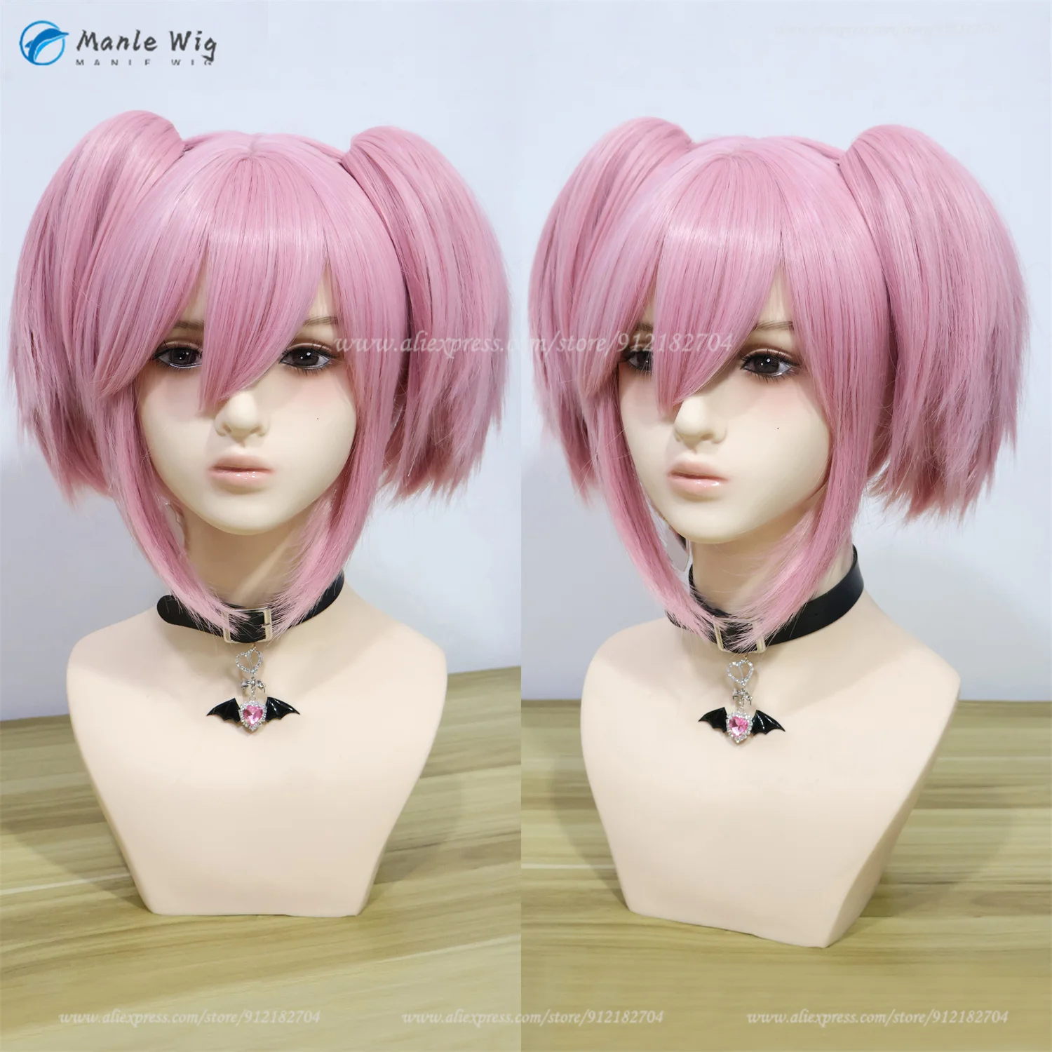 

Anime Madoka Kaname Cosplay Wig Pink Ponytails Clip Heat Resistant Synthetic Hair Halloween Party Women Wigs + Wig Cap