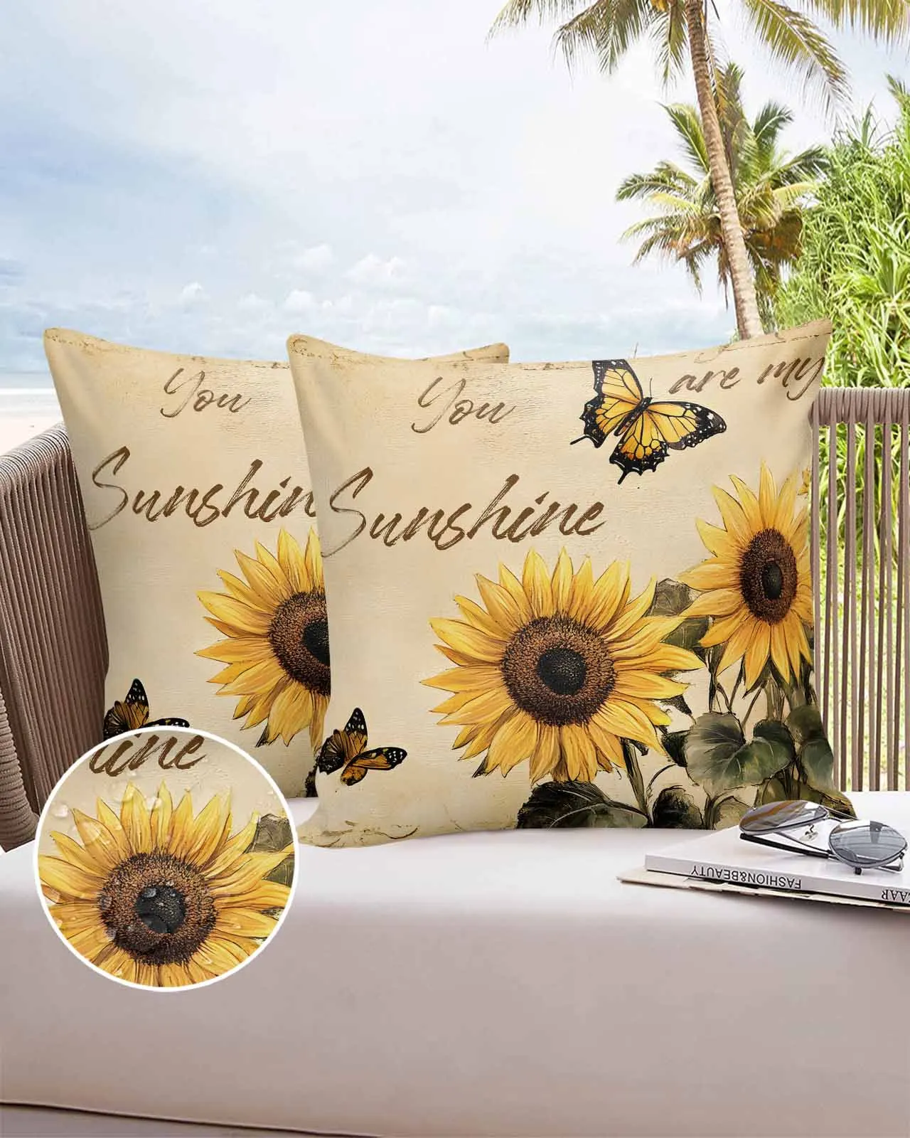 

Sunflower Yellow Butterfly Pastoral 2/4PCS Outdoor Pillowcase Waterproof Pillow Case Garden Patio Cushion Covers Home Decor