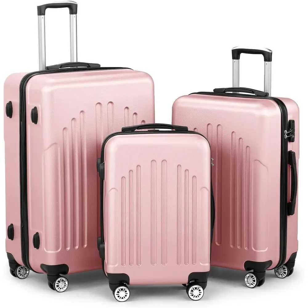 

3-Piece ABS Luggage Set with Spinner Wheels and TSA Lock - Light Pink (20/24/28)