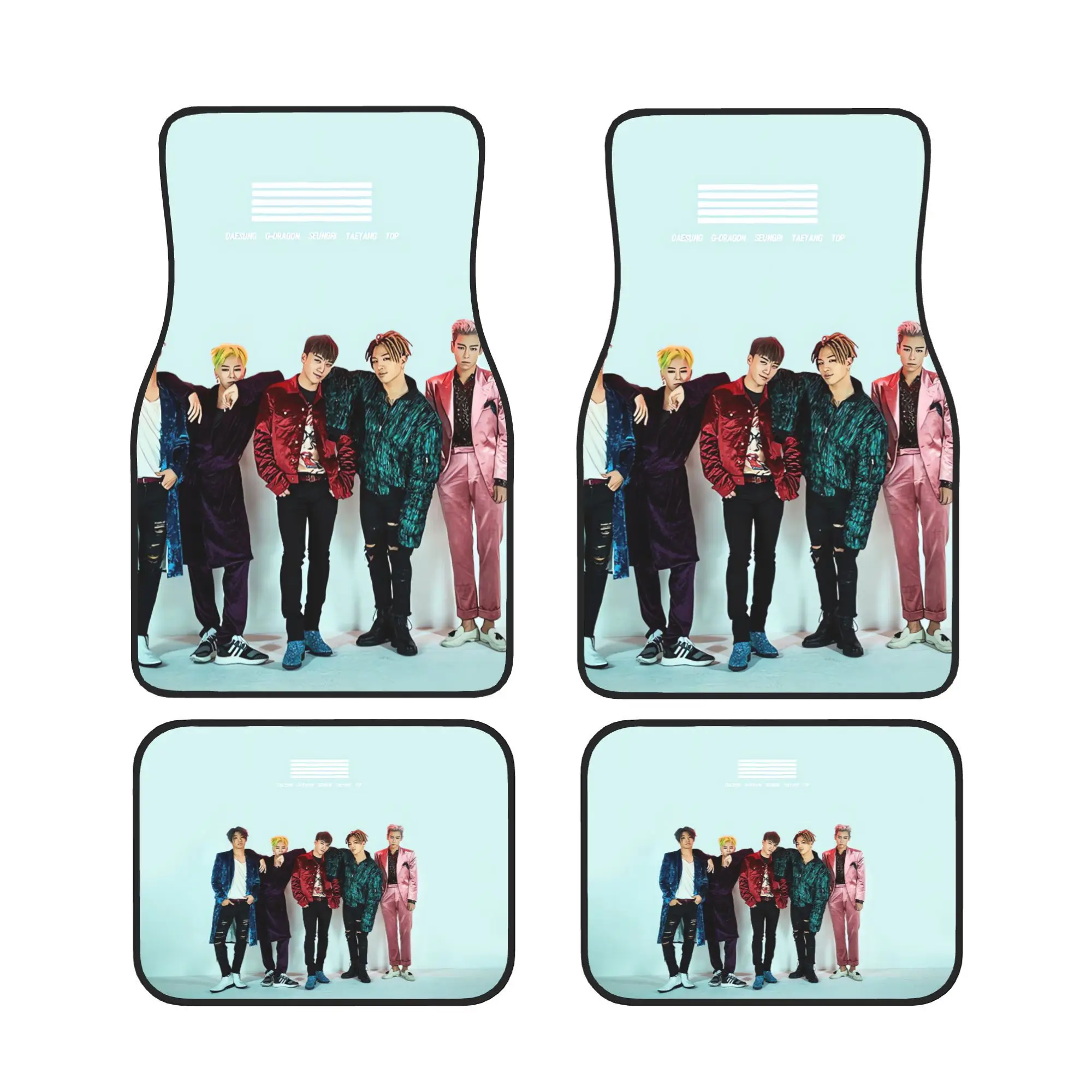 4pcs K-Pop BigBang Group Logo & Member Portraits Car Floor S - GD Classic Style Korean Themed Auto With Taeyang,, T.O.P, Daesung