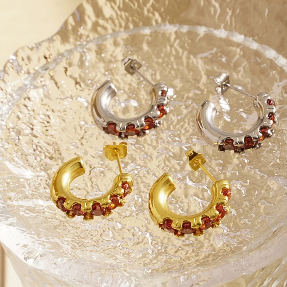 Stainless Steel Europe And America Fashion Minimalism Zircon Stone Stud Earrings Jewelry Gift For Women