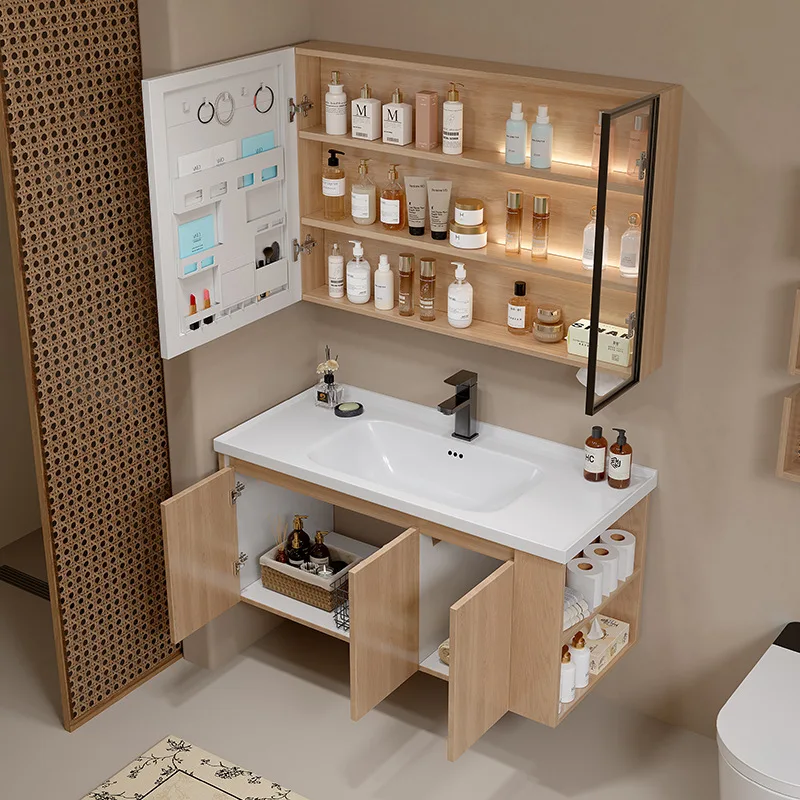 Honeycomb Ceramic Bathroom Cabinet Waterproof Wall Mounted Vanity With Smart LED Mirror Modern Washroom Furniture For Home