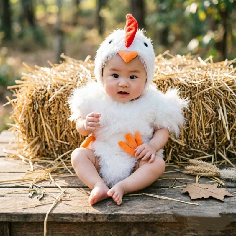 Newborn Photography Clothing Cute Chick Costume Chicken Outfits Hat Bodysuit Baby Photo Party Clothes Studio Shooting Accessorie