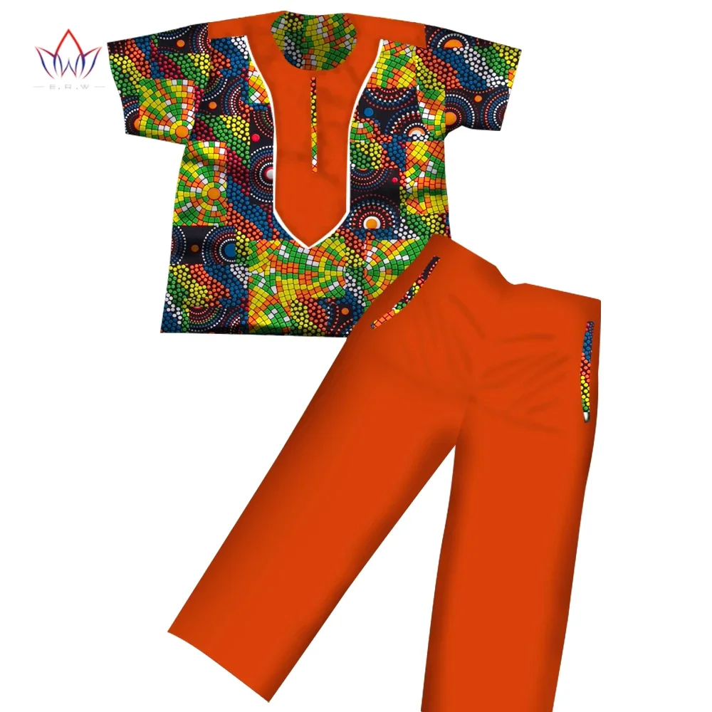 Boys Clothes African Dashiki Kids Clothing Short Sleeves Plus Solid Color Long Pant for Children Top Pants Suits WYT116