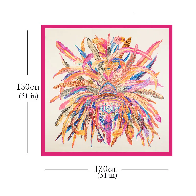 LESIDA-실크 스카프 여성 대형 숄 깃털 프린트 스톨 스퀘어 반다나 럭셔리 브랜드 스카프 풀라, 1306