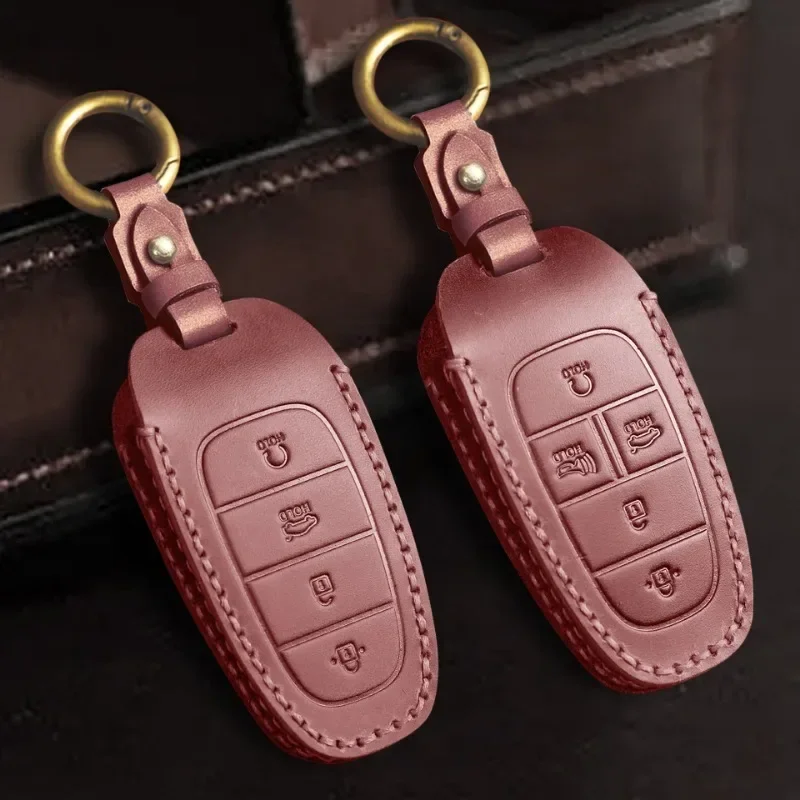 

Leather Car Key Case Cover for Hyundai Tucson 2021 Solaris Sonata Hybrid NX4 Santafe Dn8 2020 Auto Accessories Holder