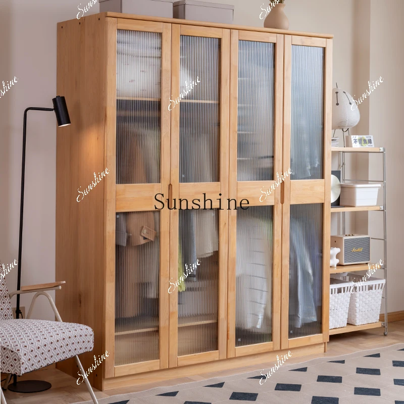 All solid wood Changhong glass door wardrobe household bedroom large capacity simple and modern  FT