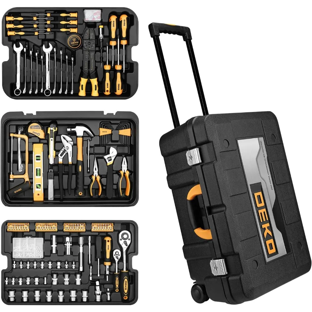 

258 Piece Tool Kit with Rolling Tool Box Socket Wrench Hand Tool Set Mechanic Case Trolley Portable