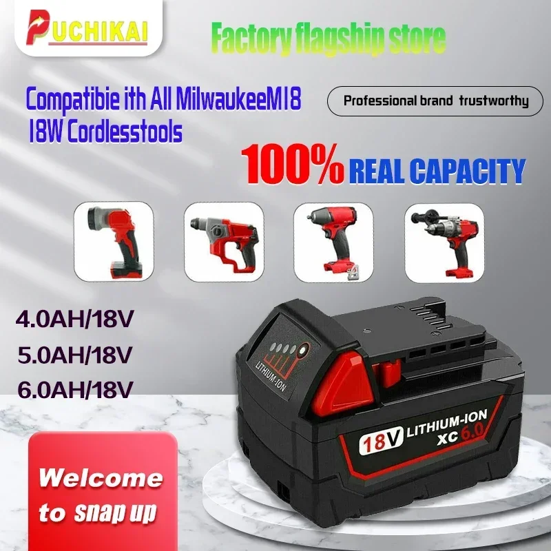 

18V 6.0Ah for Milwaukee M18 XC lithium batteries 48-11-1860 48-11850 48-11840 48-11820 Rechargeable batter 100% real capacity