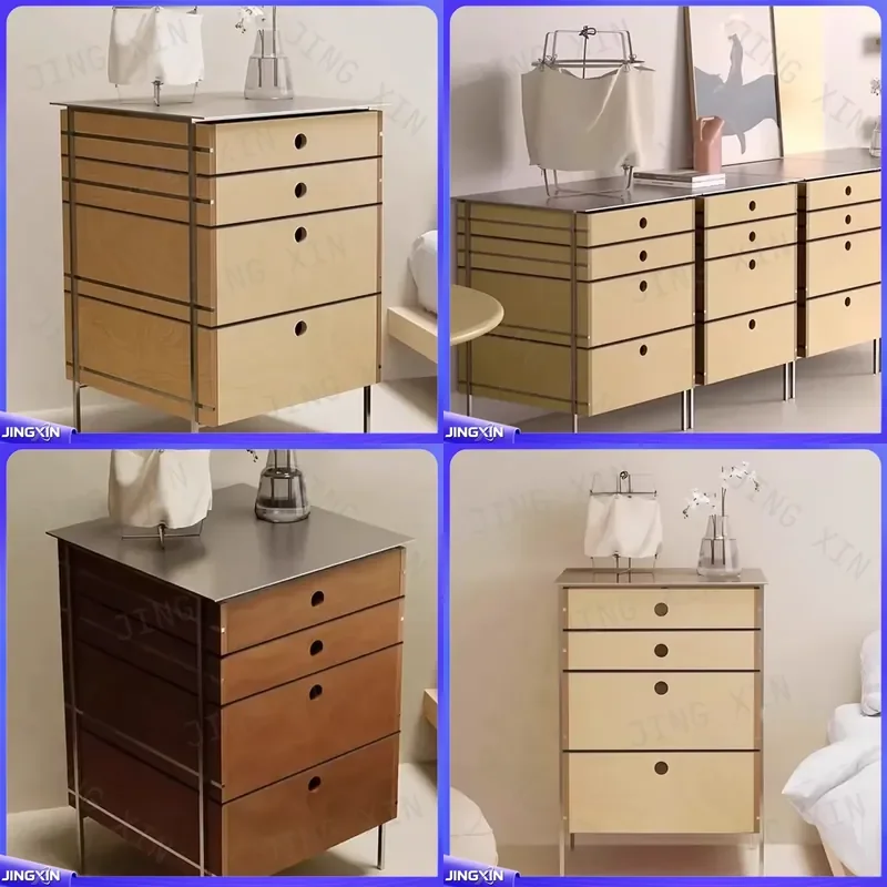 custom for Birch 4 Drawer Chest Solid Wood Storage Cabinet Simple Floor Standing Sideboard Multi Layer Organizer Stainless