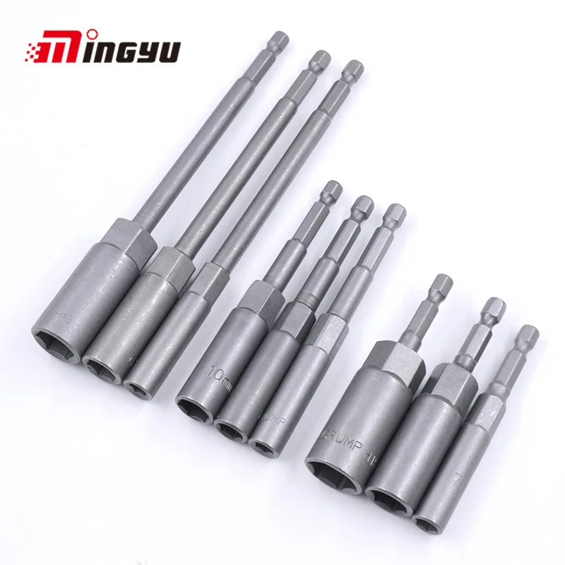 1PC  Impact Deep Nut Driver Socket Tool For Power Tool 80mm 100mm 150mm Extra Long 1/4 Hex Shank Nuts Bolt Removal Tools