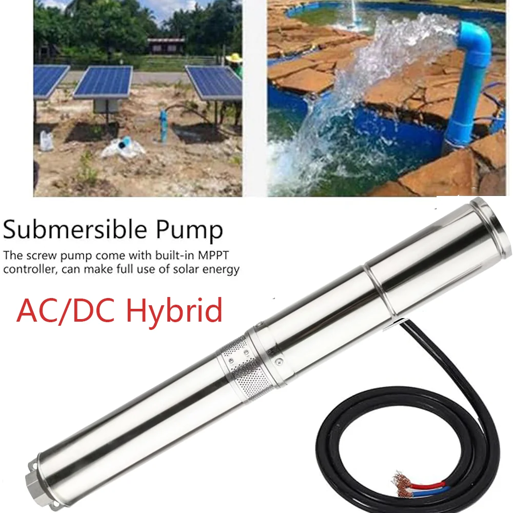 2000W DC80-400V AC220V Solar Submersible Well Pump rate 8-9Tons/H Head 120M with built MPPT function 3HP Solar Hybrid DC AC Pump