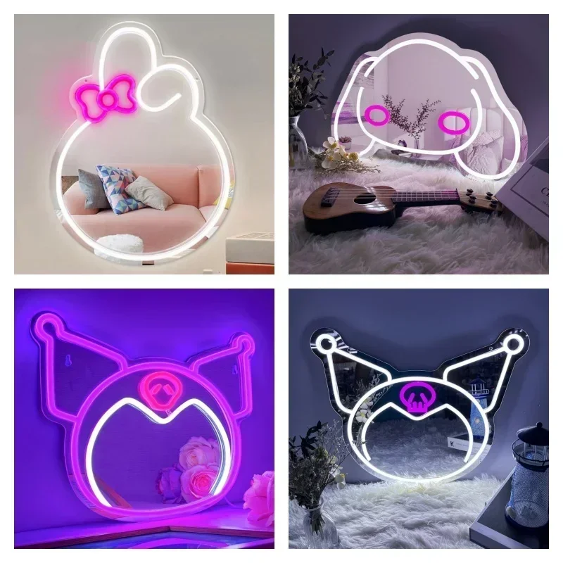 Sanri Led Neon Sign Light for Children's Room Decor Kawaii Cinnamorol Hello Kit Neon Mirror Christmas Party Decoration Lamp