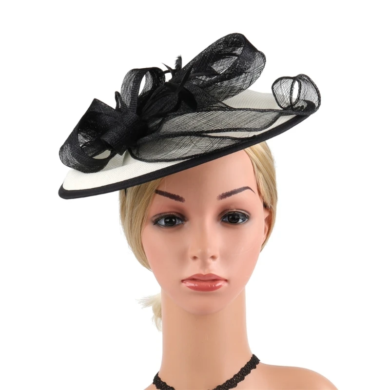 

Royal Styles Church Hat Clip Fascinator Feathered Sinamay Event Accessory