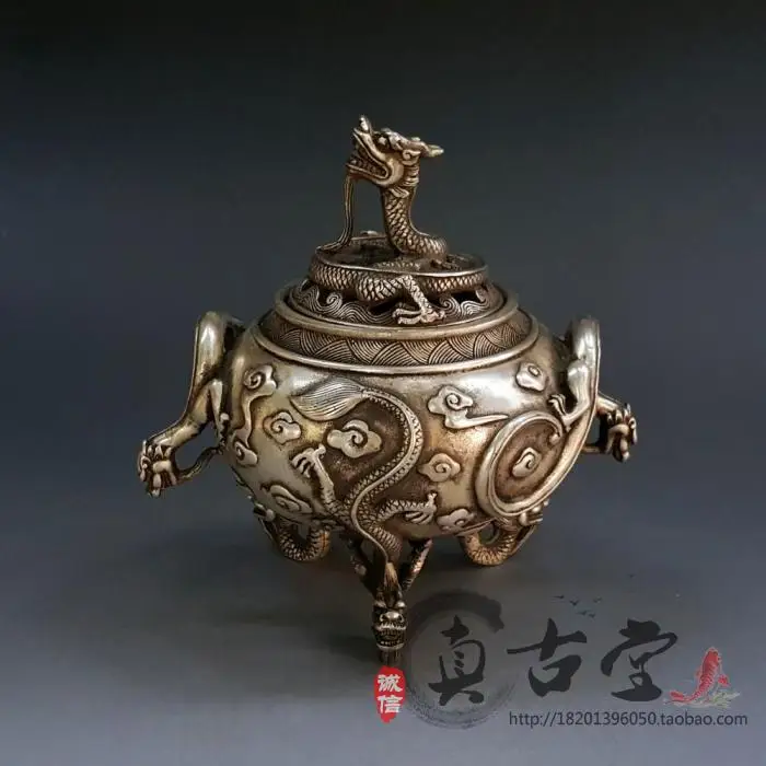 

Special Antique Brass Silver-plated White Copper Dragon Incense Burner Ornaments, Incense Burners, Home Decorations, Gifts, Anti