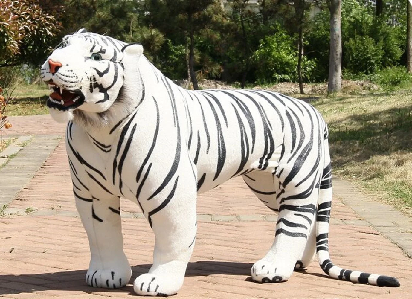 huge plush tiger toy simulation big white standing tiger doll gift about 110x70cm 2998