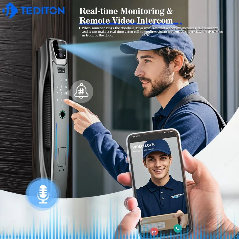 [2026]TEDITON Face ID Keyless Entry Digital Electronic Gate Smart Keyless Entry Untuk Pintu Depan Eksternal Smart Door Keyless Entr