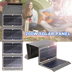 200W/150W Folding Solar Panel Type-C USB 5V Solar Charger Portable Solar Cell Outdoor Phone Power Bank for Camping Hiking +Cable