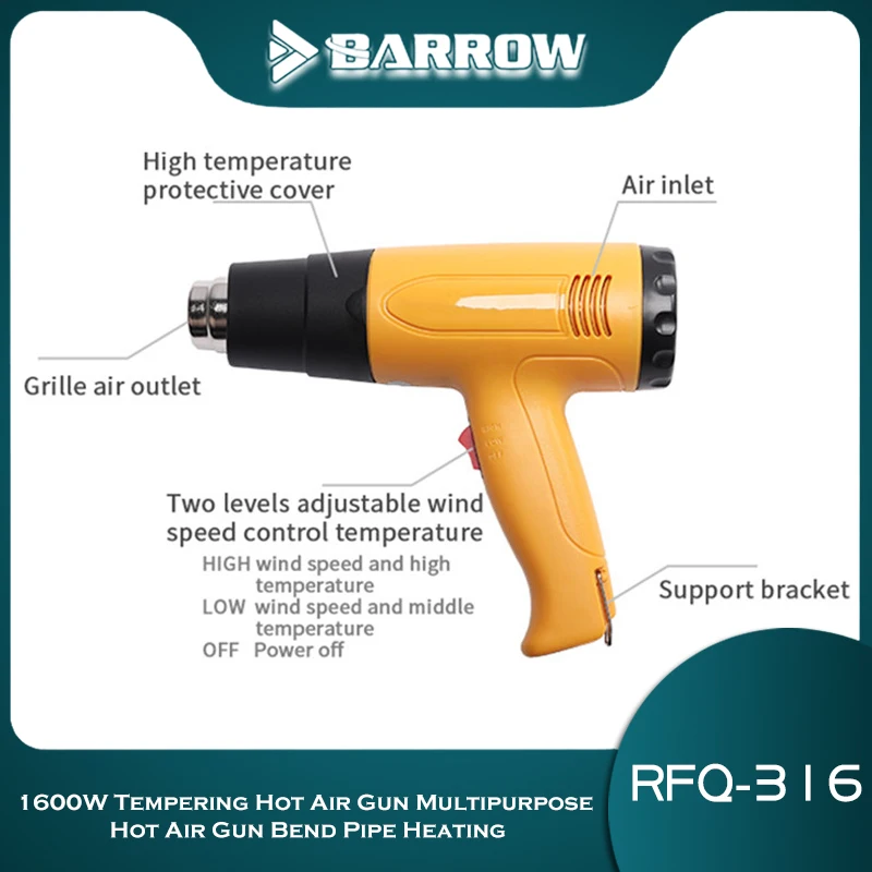 

Barrow 1600W Tempering Hot Air Gun Multipurpose Hot Air Gun Bend Pipe Heating Tool RFQ-316