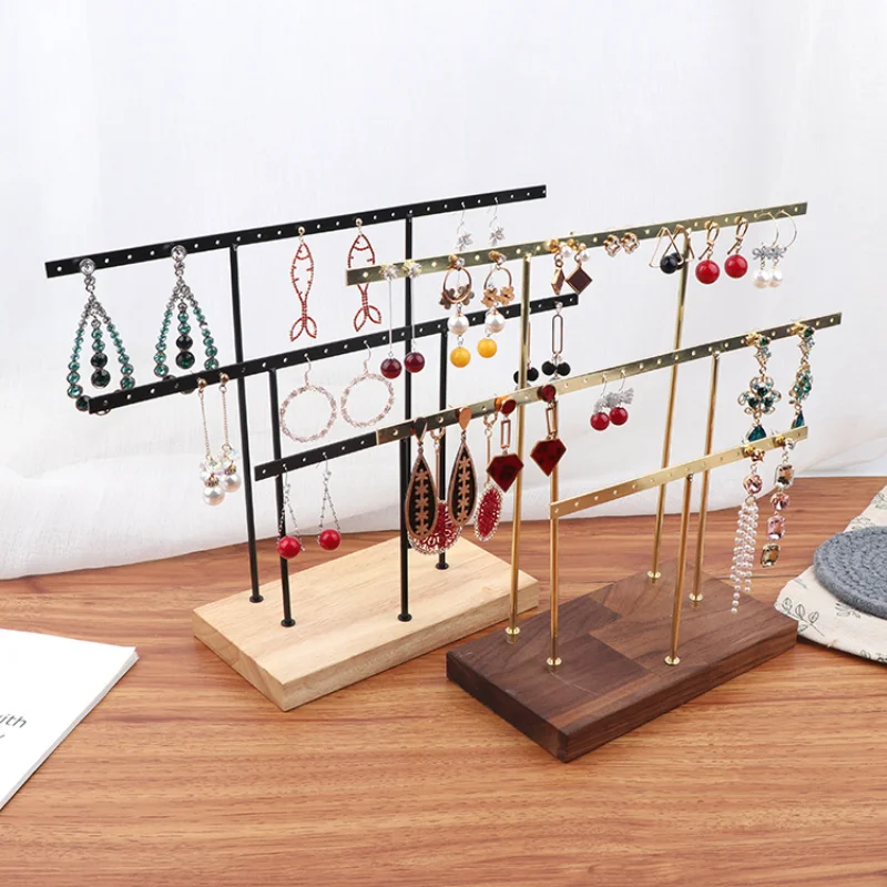 Wooden Metal Earring Stand Ear Studs Display Holder Rack Hanging Jewelry Shelf Organizer Box For Women Storage counter Shows