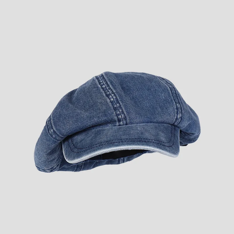 NEW Autumn hats for women Washed denim fabric octagonal hat 2023 fashionable and versatile artistic painter hat newsboy cap