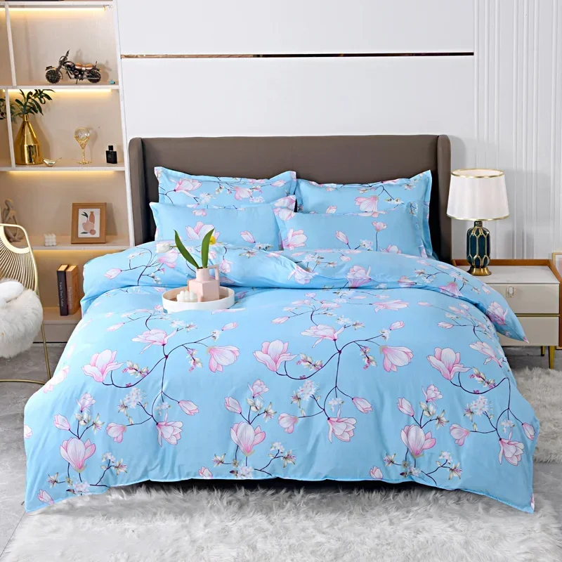 

Solstice Home Textile Blue Flowers Bedding Sets Simple Bed Linens Boy Girl Kid Adult Duvet Cover Pillowcase Flat Sheet Twin King