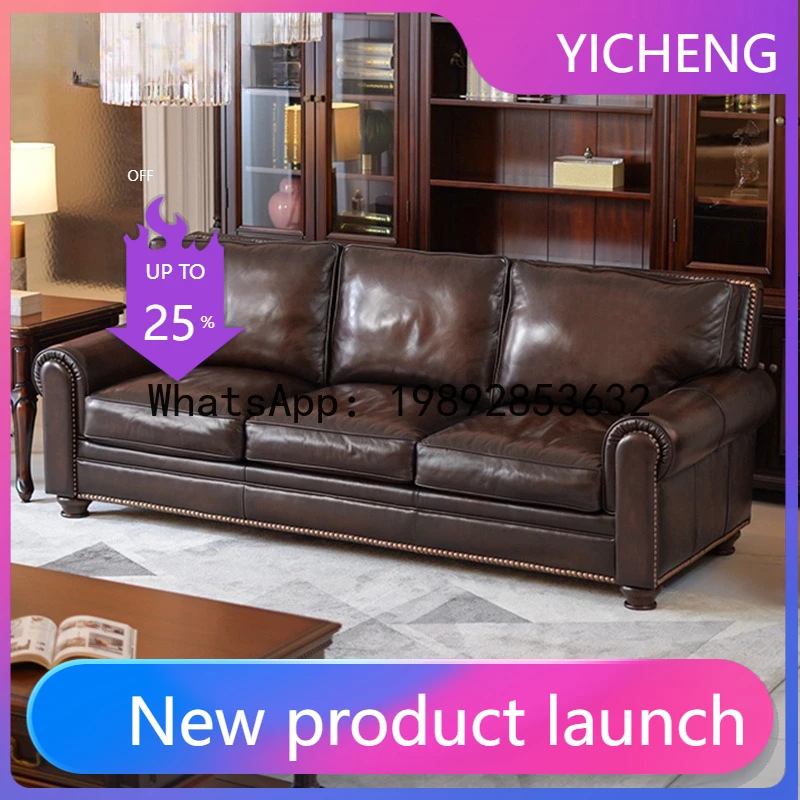 

Hys genuine leather sofa - top grain leather sectional with vintage batton design