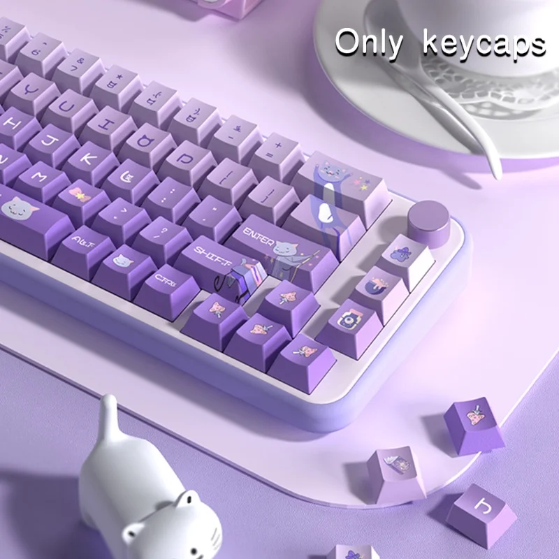 Imagem -05 - Meow Castelo Imortal Keycaps Temáticos Taro Leite Roxo Original Pbt Teclado Mecânico Compatível Compatível com Mk750 Cmk98 Teclado Ciy68mechanical 158key Perfumado