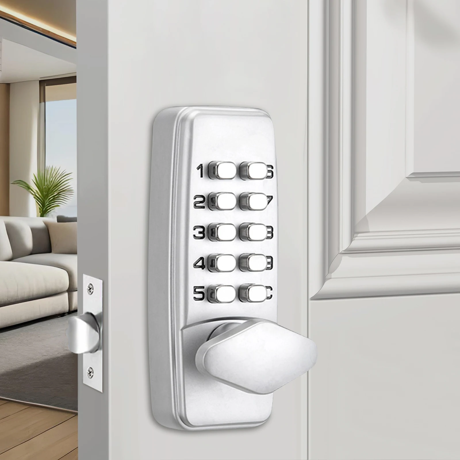 

Механический кодовый замок Серебристый водонепроницаемый и нержавеющий механический кодовый замок, для дверей толщиной 30–60 мм