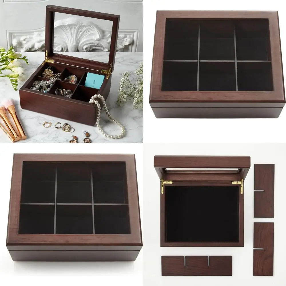 

Luxury Wooden 6-Compartment Tea Bag Organizer with Elegant Scratch-Resistant Window