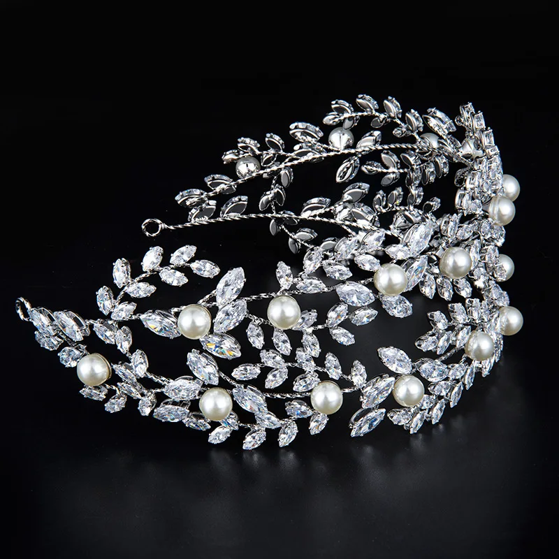 Wedding Hair Accessories Bridal Headband Diadems Crystal CZ Pearl Elegant Bride Tiaras And Crowns Birthday Party Women Headpiece