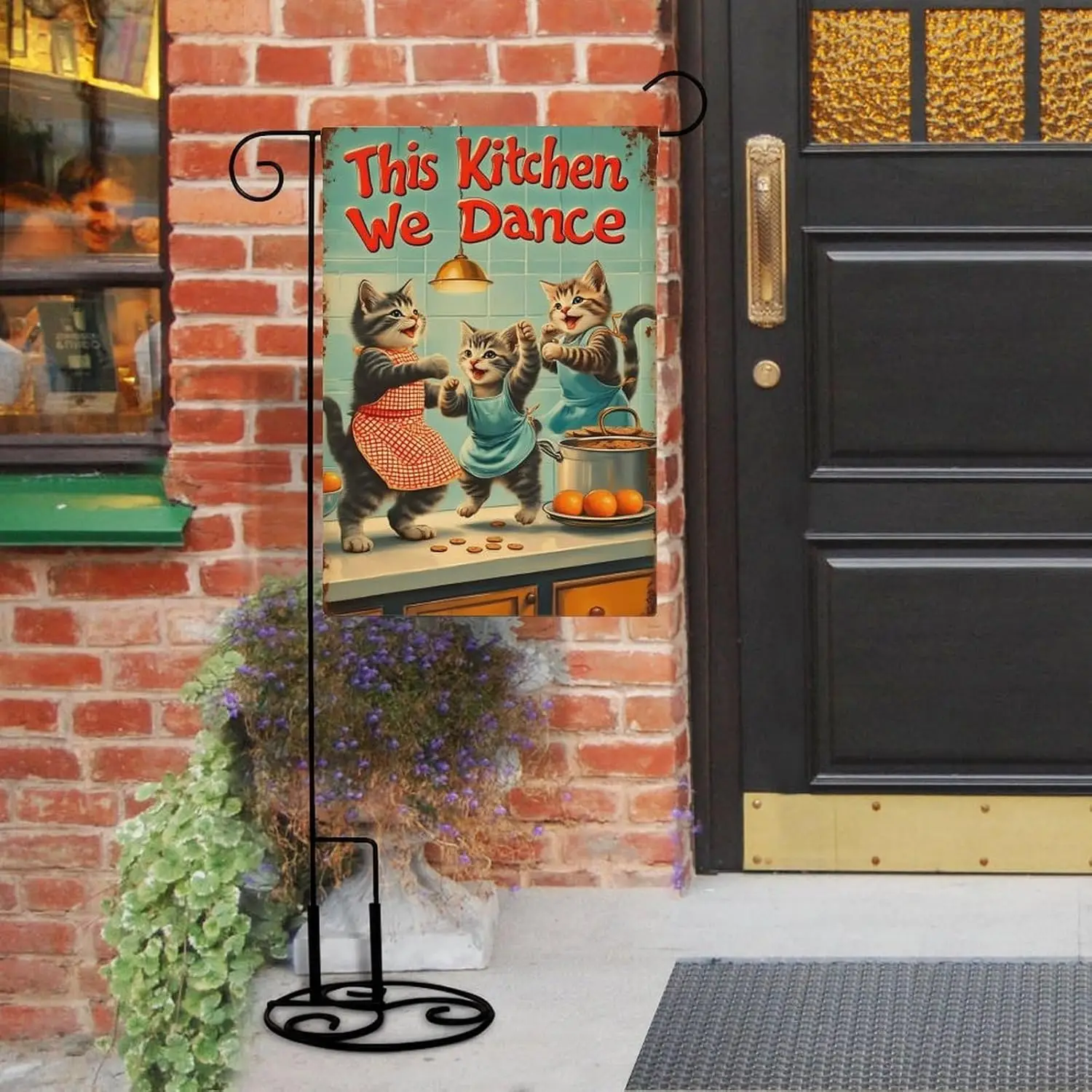Vintage Dancing Cats Kitchen Garden Flag Double Sided 12 X 18 Inch Yard Flag, Small Flags for Outside Decorations LLX PPM