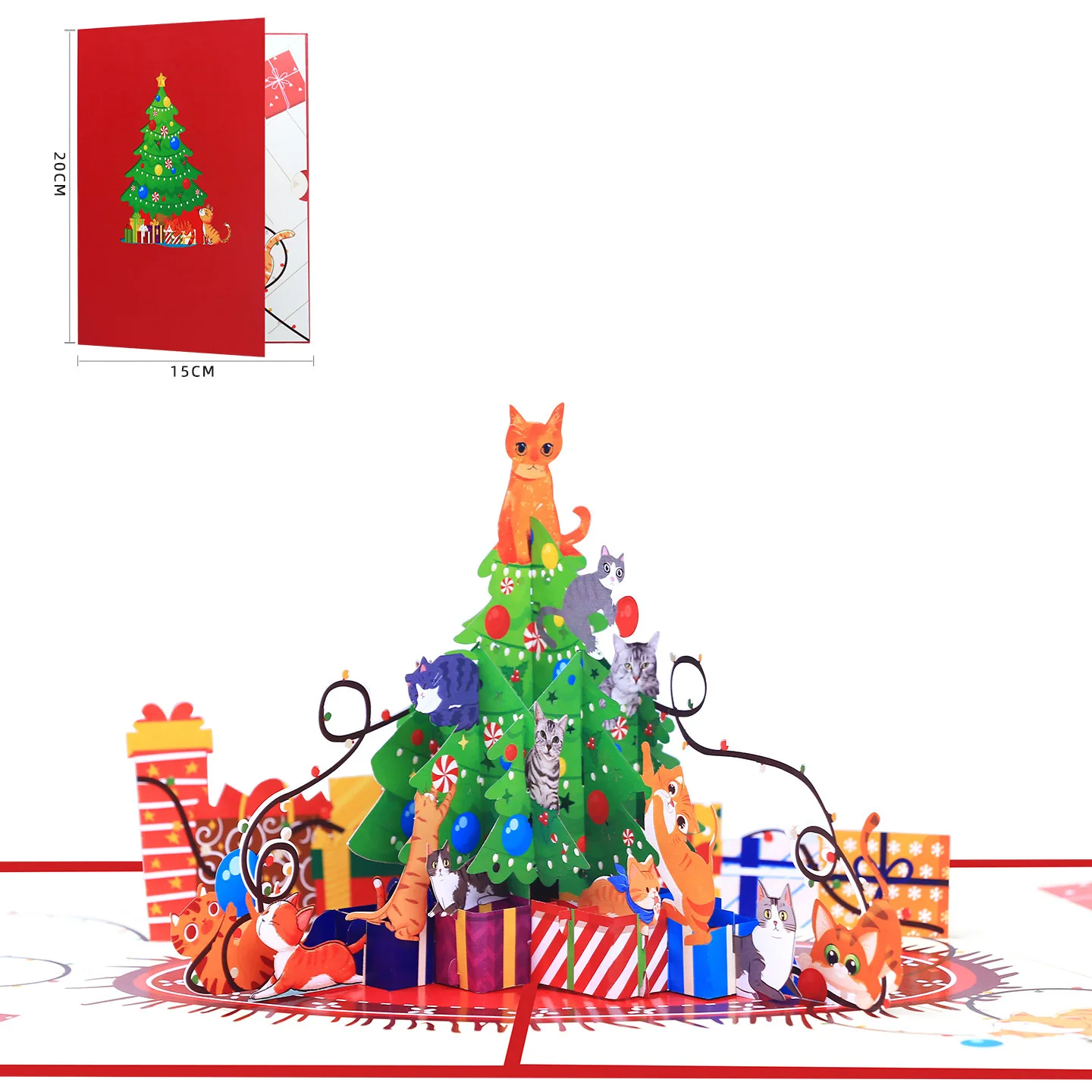 

10Pcs New Christmas Greeting Cards 3d Pop-up Christmas Tree Cat Scene Paper Sculpture St. Holiday Handmade Wishes Cards