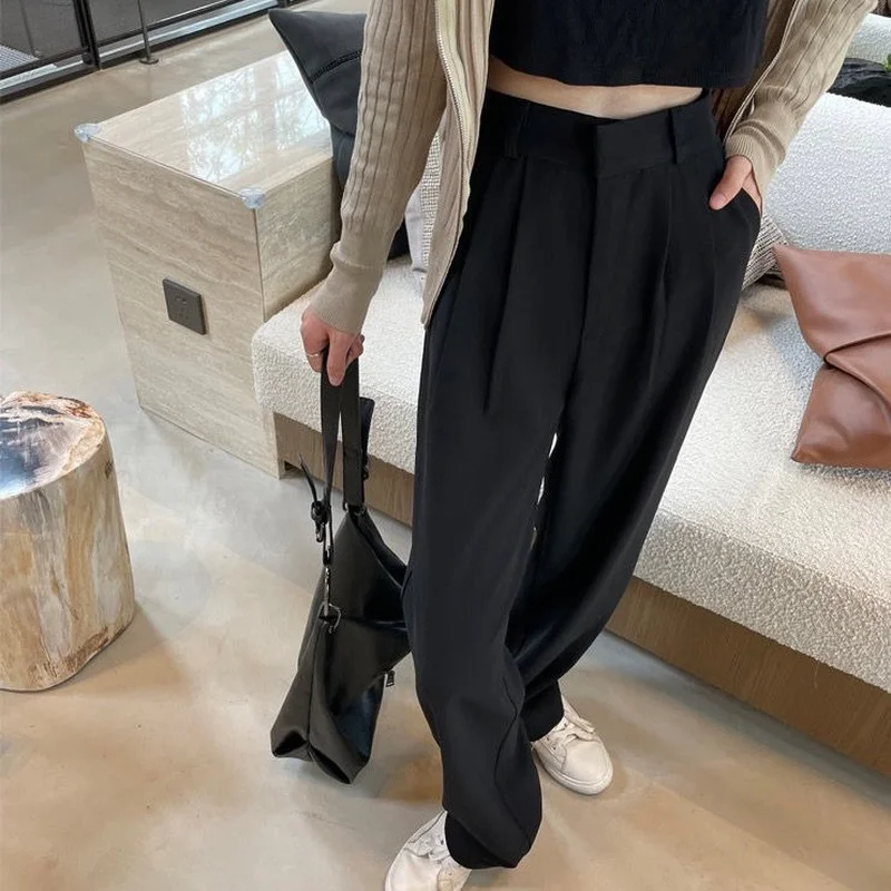 Fluid Spring Autumn Suit Pants 2024 Wide Leg Brown Long Casual Trousers for Women Trendeez Brown Fashion High Waist Dress Pants