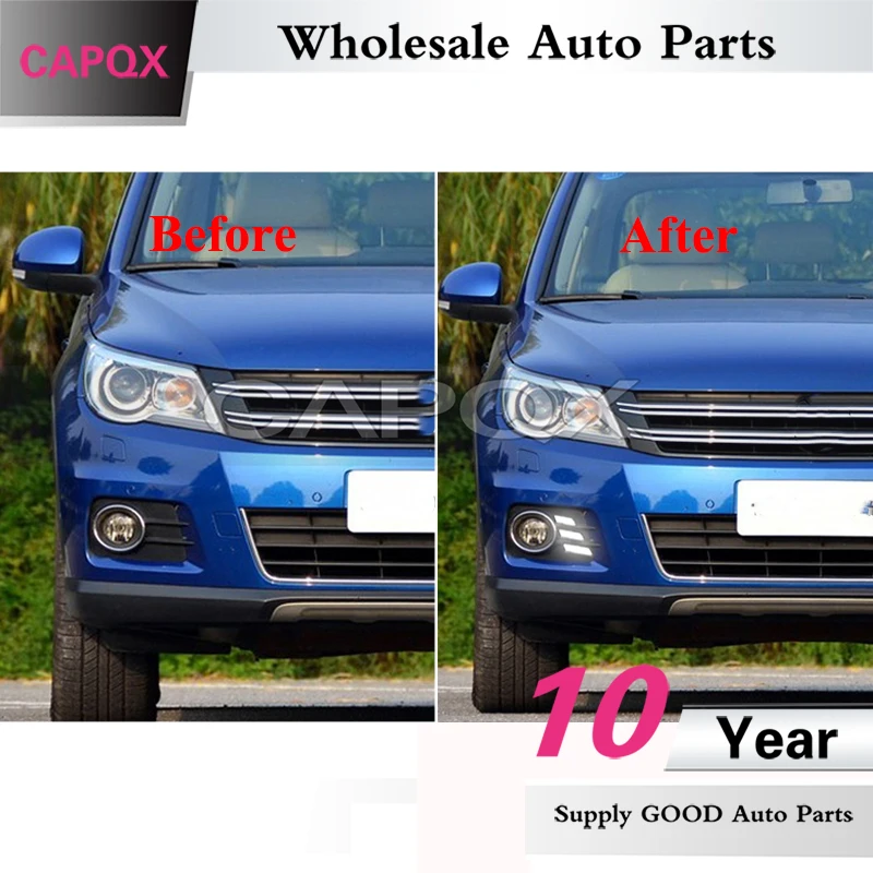 CAPQX 1pair LED Daytime Running Light For Volkswagen Tiguan 2010-2012 Front Foglamp Flowing Dymanic Turn Signal Lamp
