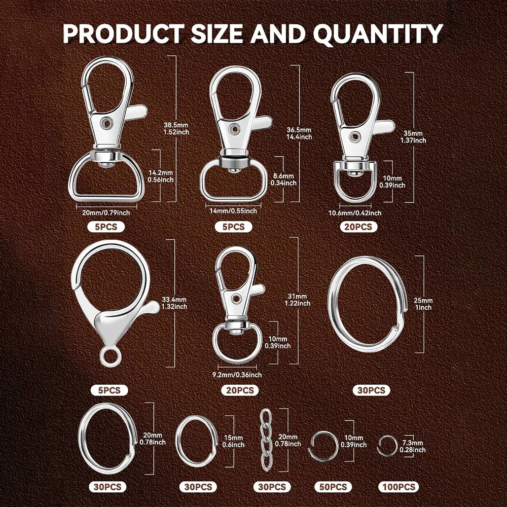 325Pcs Keychain Making Kit Swivel Lobster Clasps Snap Hooks Key Rings with Open Jump Rings & Extender Chains for DIY Jewelry Cra