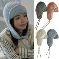 Windproof Warm Pilot Hat Earmuff Soft Winter Knitted Cap Lace-up Thickened Wool Blend Hat Unisex