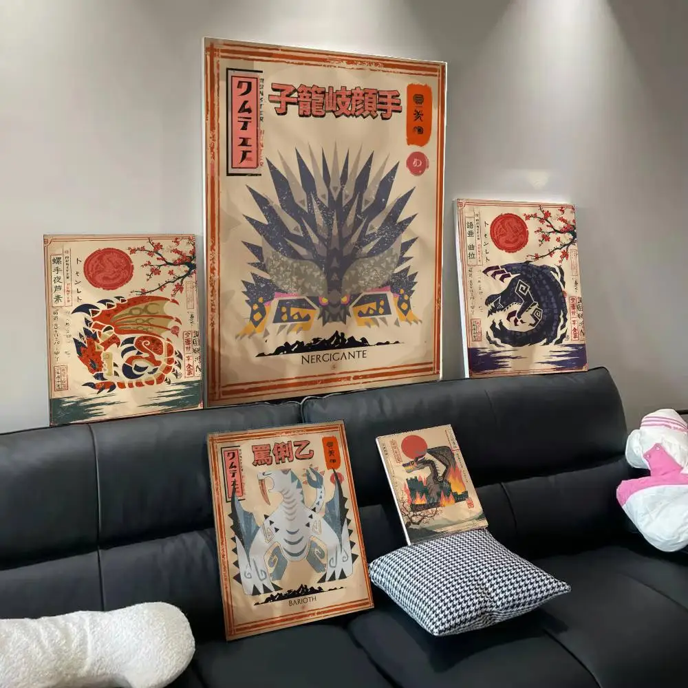 Retro Game M-Monster Hunter Poster Wall Art Poster Print Decorative Artwork for Bedroom Living Room Office Home Decoration