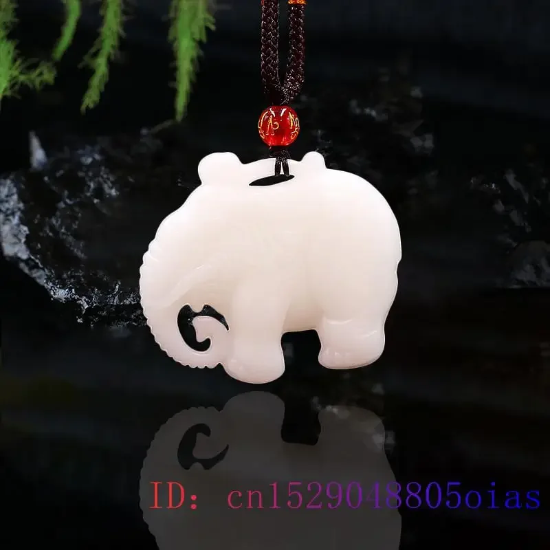 

Jade Elephant Pendant Charm Chinese Jewelry Necklace Double sided Fashion Natural Jadeite Carved Amulet Gifts White