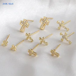 SUNSLL Exquisite Cubic Zircon Cross Stud Earrings Punk Gold Color Banquet Party Jewelry Accessories For Women Girls 1Pair