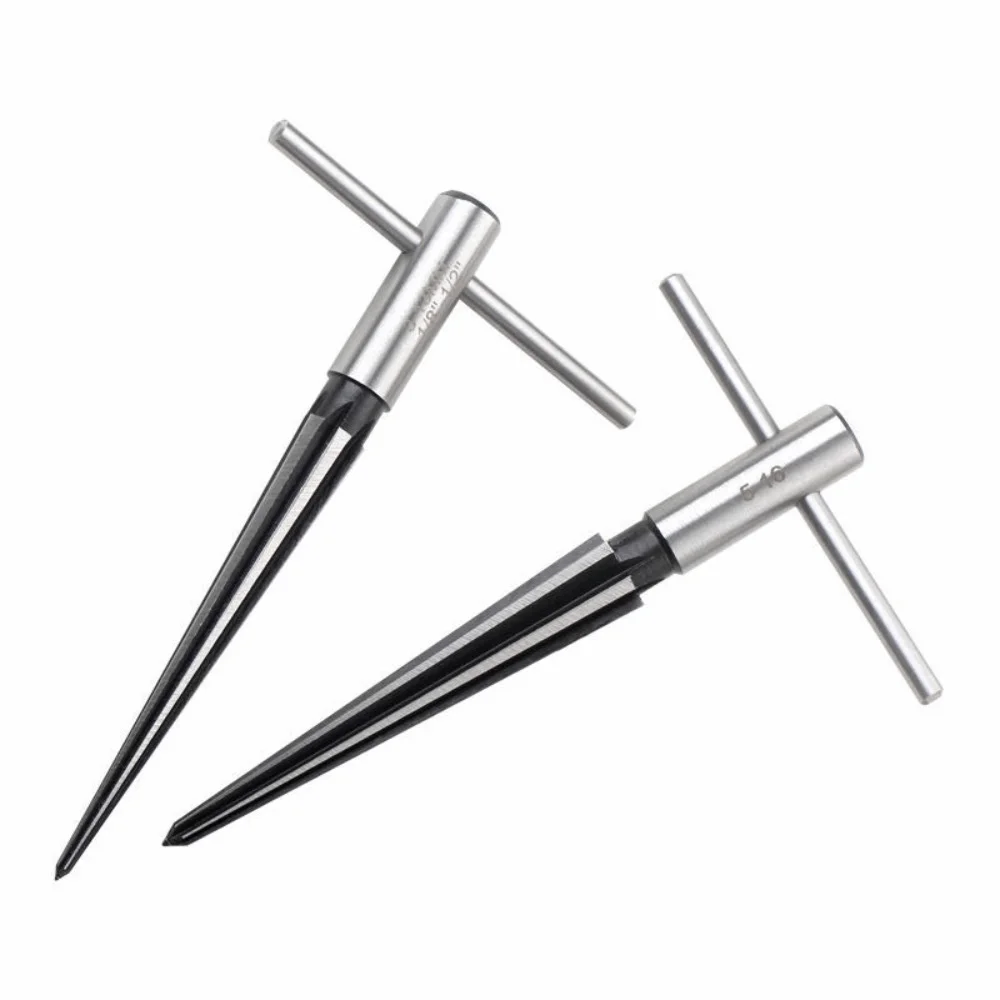 2PCS T-Handle Tapered Pin Hole Reamer Metal 3-13mm Range+5-16mm Range Bridge Pin Reamer Silver Guitar Reamer Tool