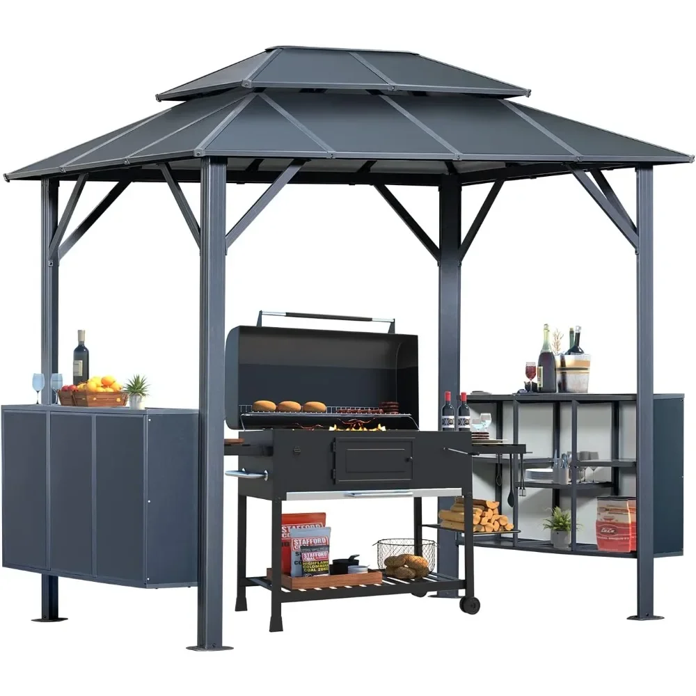 Grill Gazebo 8 x 6 FT Permanent Outdoor Aluminum Patio Gazebo with Aluminum Composite Double Roof for Patio Lawn and Garden