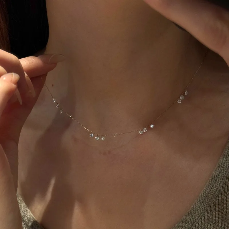 

CCFJOYAS стерлингового серебра 925 пробы, маленькая капля воды, вспышка, циркон, кулон, ожерелье для женщин, легкая роскошная изысканная цепочка на ключицу