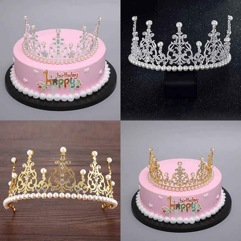 Media corona de perlas para decoración de pasteles, adornos de flores, adornos para el cabello para niños, hoja de hierro coreana, 1 unidad