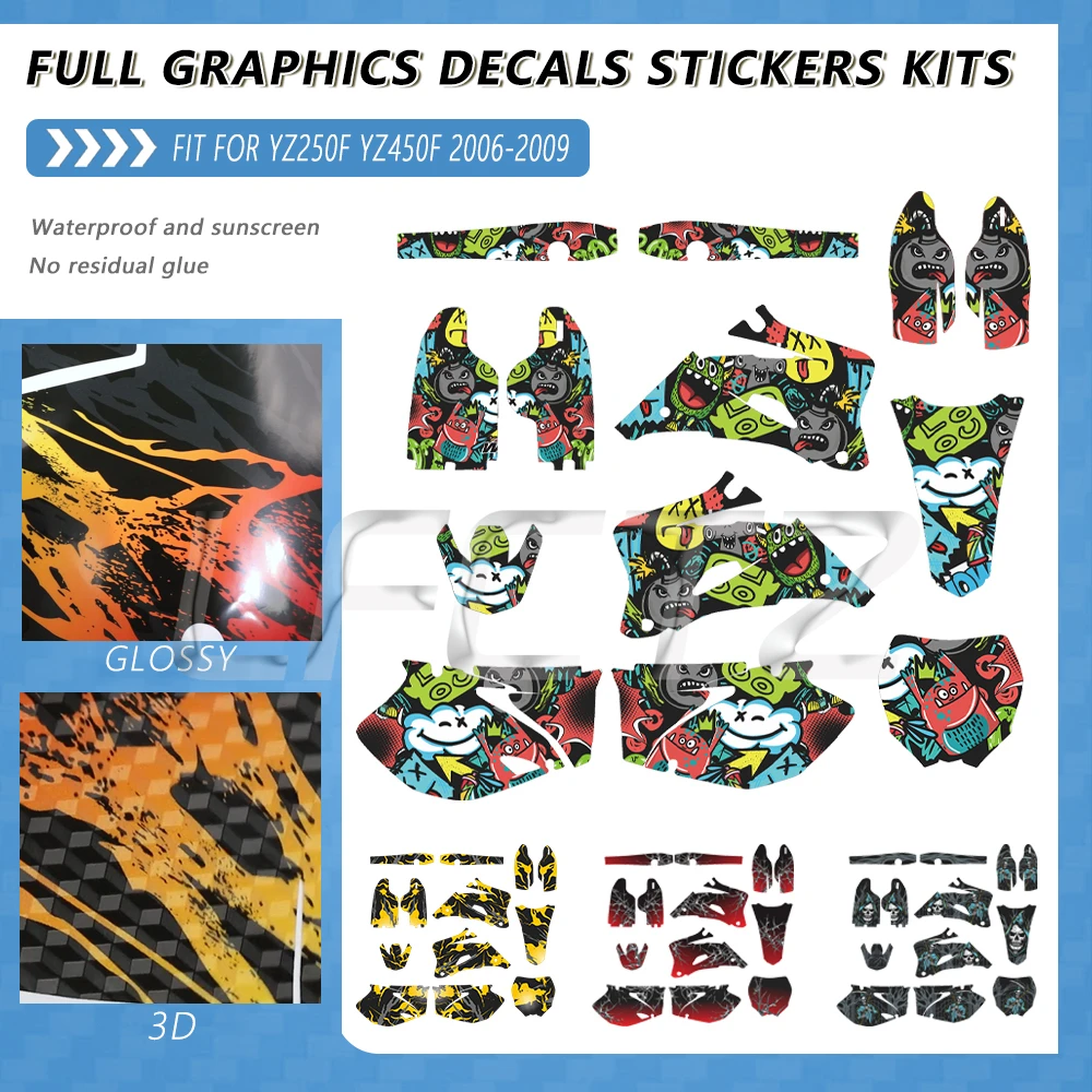 Motorcycle Graphic Decals Thickened Decor Background Stickers Kit Fit for Yamaha YZ250F YZ450F YZF250/450 YZ 250F 450F 2006-2009