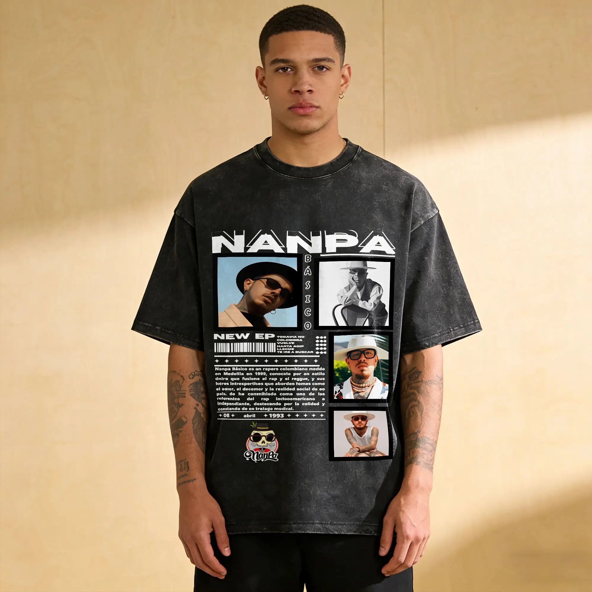 Funny Rapper Nanpa Basico Album T-Shirts for Men O Neck Pure Cotton Washed T Shirts  Short Sleeve Tee Shirt Plus Size Tops