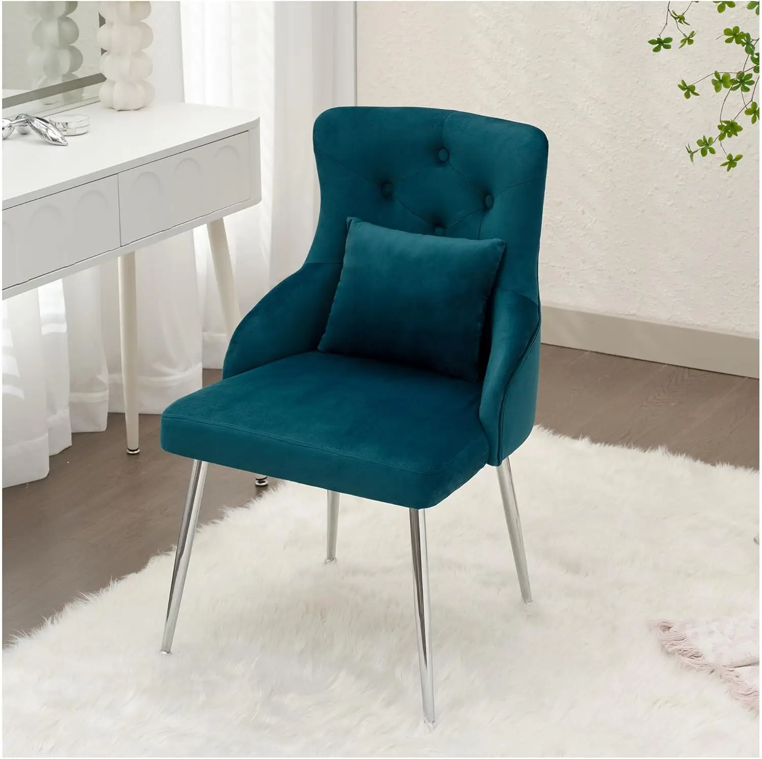 

Velvet Vanity Makeup Dining Chairs, Upholstered Accent Reading Chair, Offiice Desk Vanity Stool Chairs With Tufted Ba For