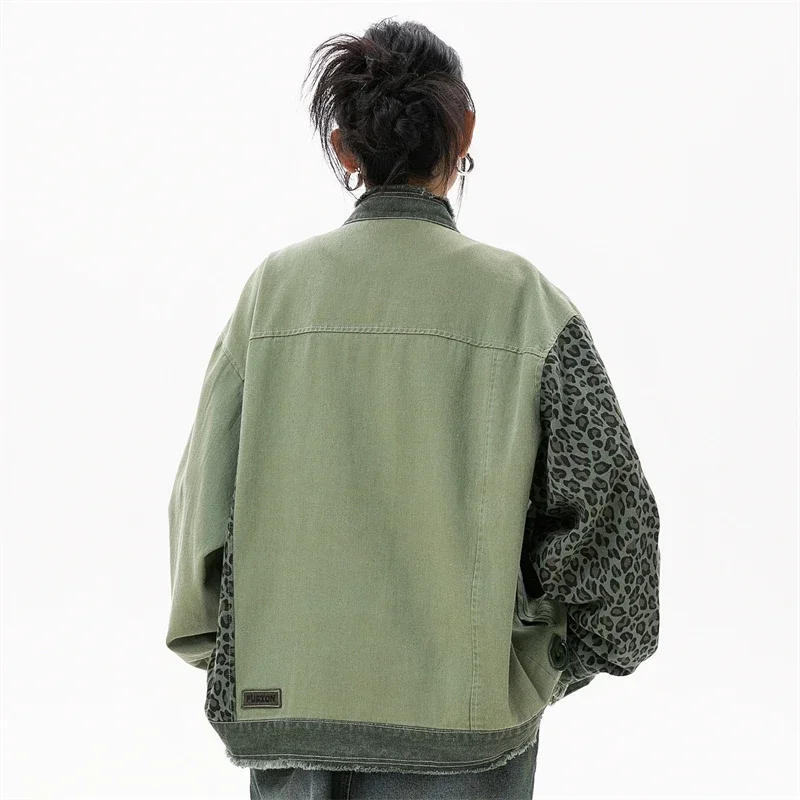 Women\'s Denim Jacket Green Patchwork Lady Jackets for Women 2024 Fall New in External Outdoor Clothes Jeans Jacket Womens Luxury